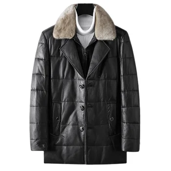 2023 новое поступление, зимние мужские куртки на 90% белом утином пуху, воротник из меха норки и пальто из натуральной кожи, размер M-XXXL MSMMF98278