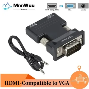 Конвертер, совместимый с HDMI в VGA, с аудиокабелем 3,5 мм для ПК, ноутбука, ТВ-монитора, проектора с разрешением 1080P HD, адаптера для подключения к VGA-разъему