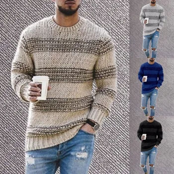 Осенне-зимний модный толстый свитер, мужской пуловер с длинными рукавами, мужской однотонный свободный свитер с круглым вырезом, вязаный топ