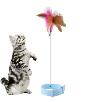 Палочка из кошачьих перьев, дразнящая палочка из кошачьих перьев с ошейником, простая в использовании интерактивная игрушка для домашних кошек для игр и упражнений