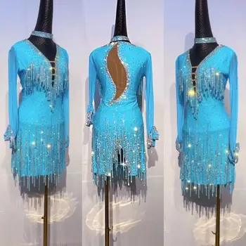 Платье для латиноамериканских танцев, женская и детская высококачественная юбка с кисточками на заказ, профессиональное платье для выступлений в ча-танго для взрослых