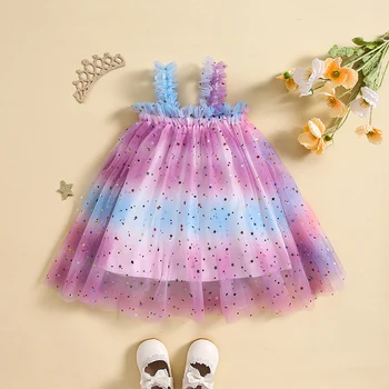 Платье на день рождения для маленькой девочки, одежда для малышей, праздничное платье принцессы из тюля без рукавов с открытой спиной, наряды для фотосессии для младенцев