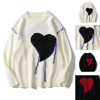 Свитер с рисунком любви, уютный свитер с сердечками на осень-зиму, вязаный пуловер унисекс с мягким теплом, подходящий по цвету для пар
