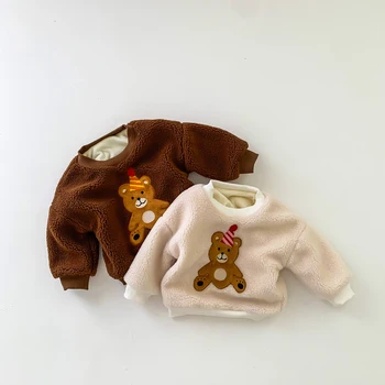 Унисекс Пуловер для новорожденных, толстовка с круглым вырезом и длинным рукавом с рисунком Медведя из мультфильма 0-24 м 2022 Новая мода