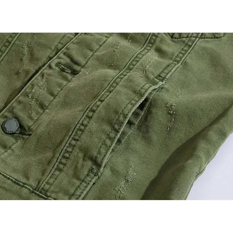 Армейский зеленый жилет, мужская рваная куртка без рукавов с кисточками, повседневные джинсы для похудения, хлопковый жилет в корейском стиле 4